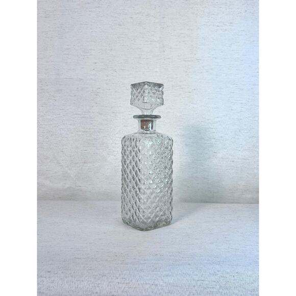 Vintage Cut Glass Liquor Decanter | Diamond Clear Glass Bottle | Barware Decor - Picture 2 of 7